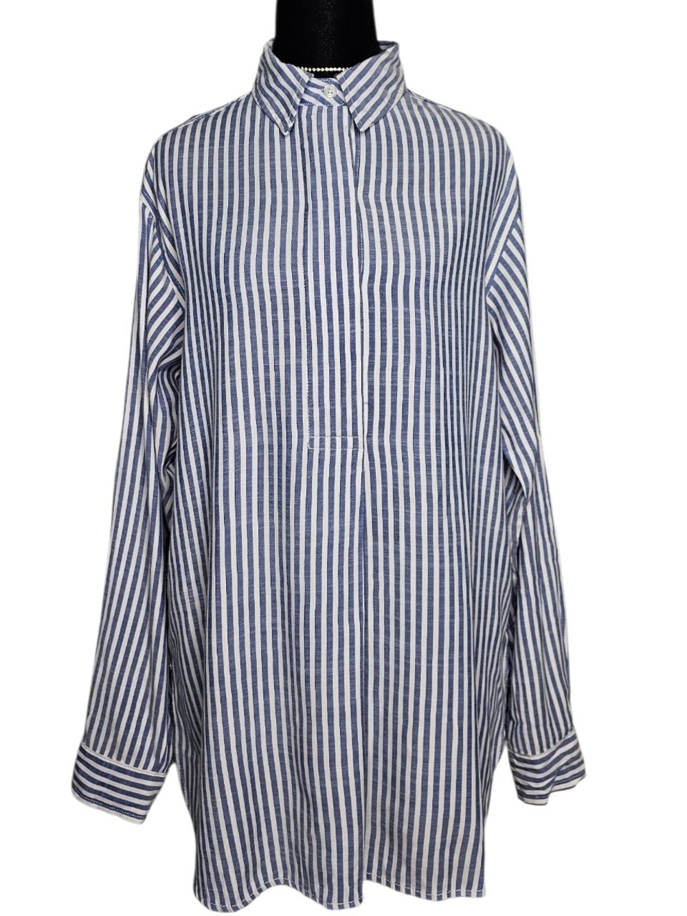 Max Studio Blue & White Striped Boho Peasant Blouse Top - Size XS / Fits S